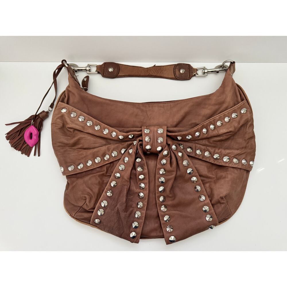 *RARE* BETSEY JOHNSON Shoulder Bag One Size Brown Studded Bow Hobo